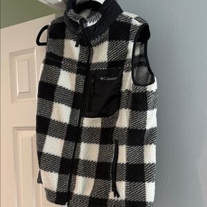 Columbia Black and White Checkered Fleece Vest
